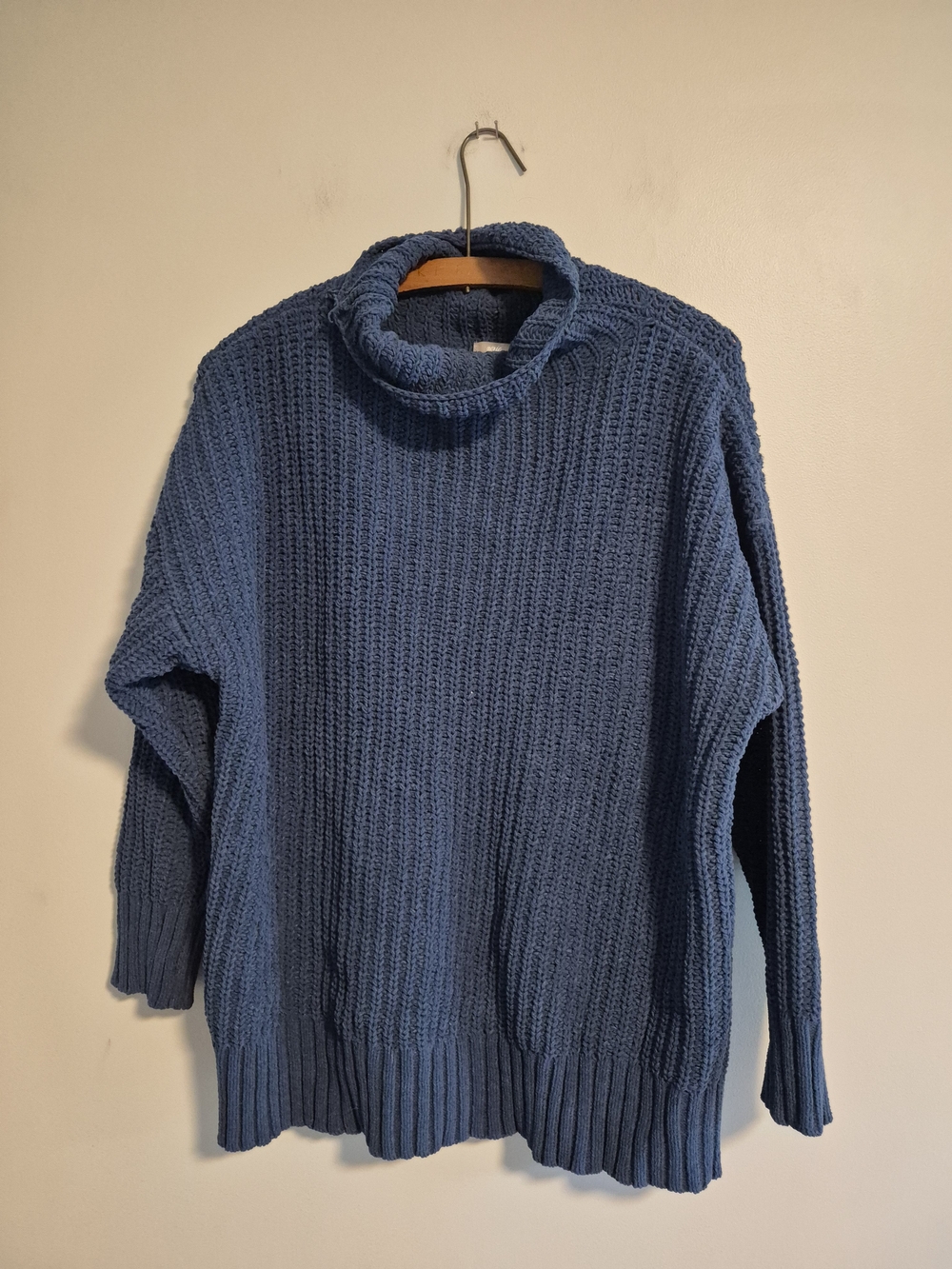 aerie Xs Navy Blue Chunky Knit Pullover Cowl Neck Sweater
